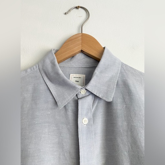 GAP Linen Cotton Light Grey Long Sleeves Button Up Down Dress Shirt Business M - Picture 6 of 8